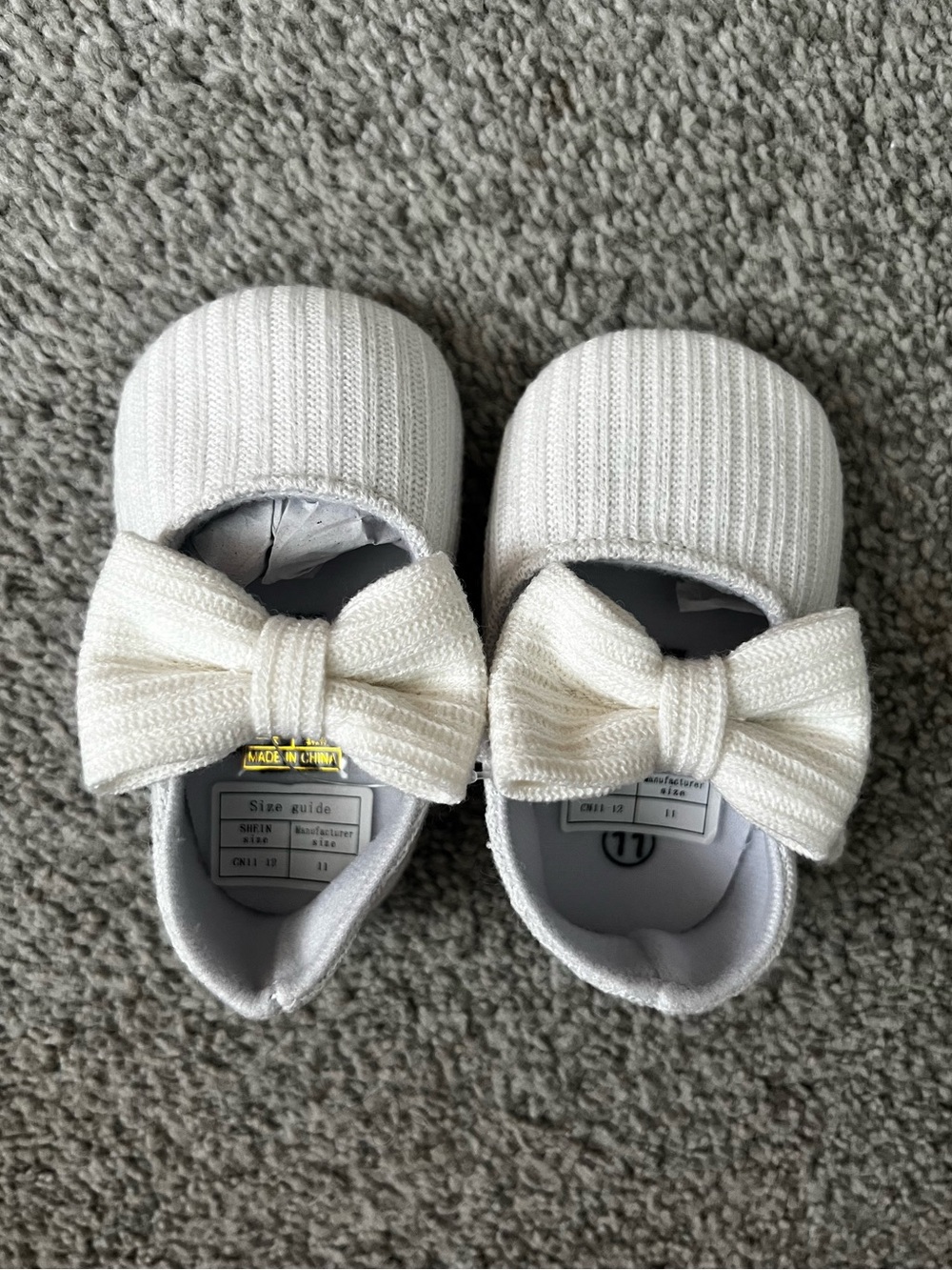 SHEIN Baby Girl Ivory Knit Bow Flats - Size 2.5-3